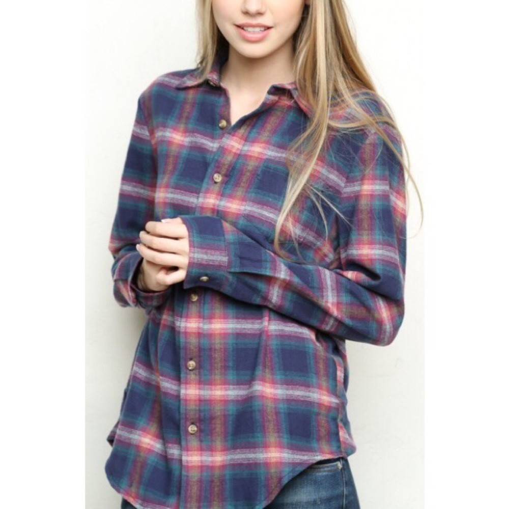 Plaid Button-Front Women's Shirt - Blue & Pink